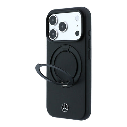 Apple iPhone 18 Pro Kılıf Mercedes Benz Orjinal Lisanslı M-safe Şarj Özellikli 360 Derece Dönebilen Standlı Metal Logolu PU Kapak