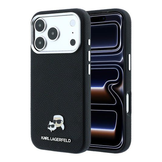 Apple iPhone 18 Pro Max Kılıf Karl Lagerfeld Orjinal Lisanslı M-Safe Şarj Özellikli K&C Heads Metal Logolu PU Kapak
