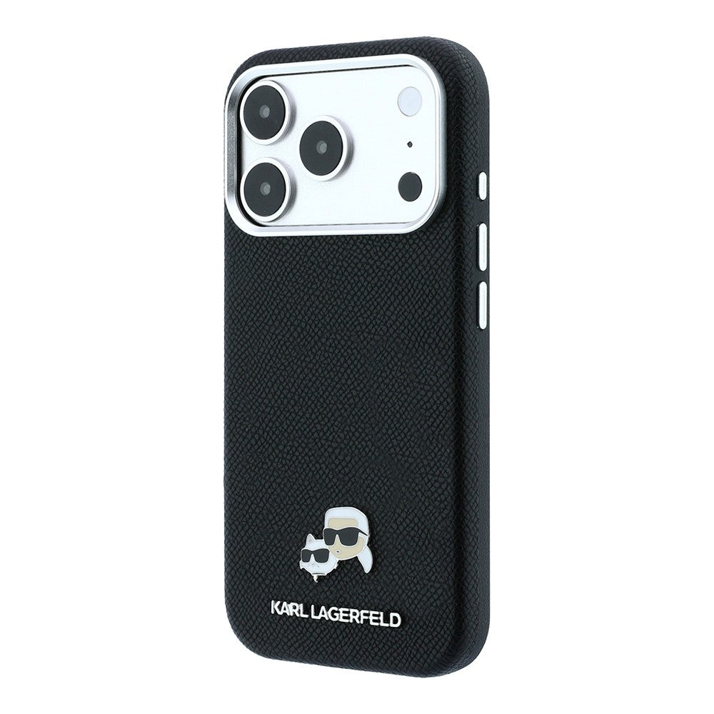 Apple iPhone 18 Pro Max Kılıf Karl Lagerfeld Orjinal Lisanslı M-Safe Şarj Özellikli K&C Heads Metal Logolu PU Kapak