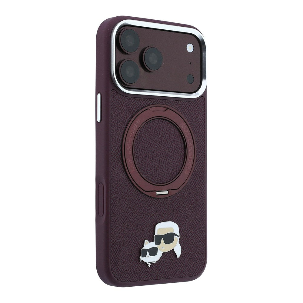 Apple iPhone 18 Pro Max Kılıf Karl Lagerfeld Orjinal Lisanslı M-Safe Şarj Özellikli K&C Metal Logolu PU 360 Derece Dönebilen Standlı Kapak