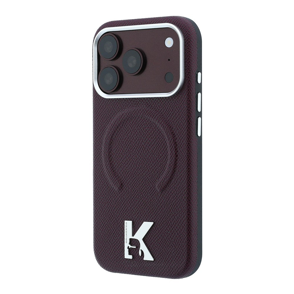 Apple iPhone 18 Pro Max Kılıf Karl Lagerfeld Orjinal Lisanslı M-safe Şarj Özellikli KHEAD Metal Logolu PU Grained Deri Kapak