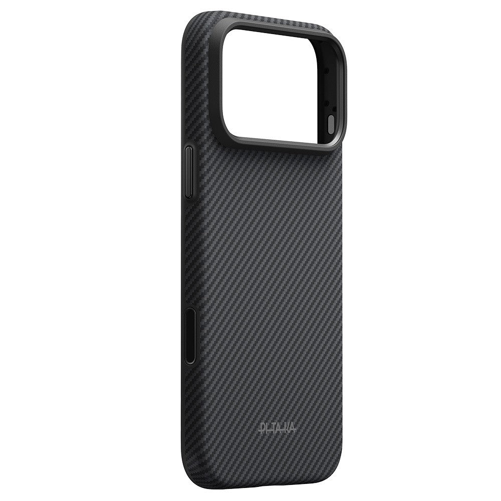 Apple iPhone 18 Pro Max Kılıf M-safe Şarj Özellikli Aramid Karbon Fiber Pitaka Military-Grade Classic Serisi New Logo Black-Grey Twill Kapak