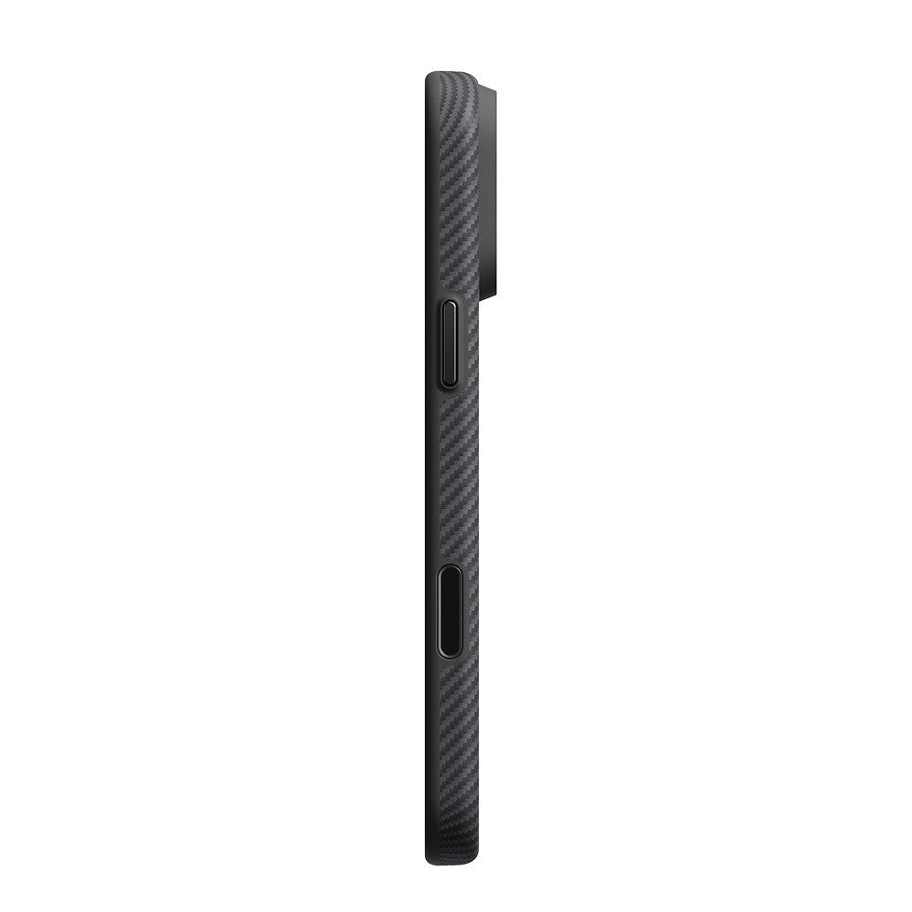 Apple iPhone 18 Pro Max Kılıf M-safe Şarj Özellikli Aramid Karbon Fiber Pitaka Military-Grade Classic Serisi New Logo Black-Grey Twill Kapak