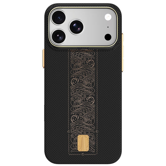 Apple iPhone 18 Pro Max Kılıf M-safe Şarj Özellikli Raptic Aramid Skin Rise Serisi 24 Ayar Altın Kaplamalı Karbon Kapak