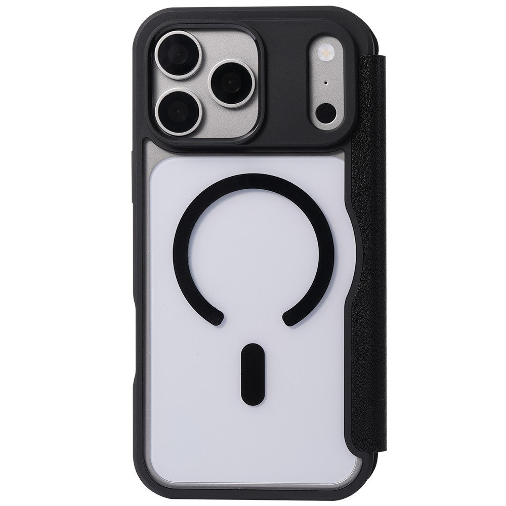 Apple iPhone 18 Pro Max Kılıf M-safe Şarj Özellikli Vegan Deri Tasarımlı Şeffaf Arka Yüzey Kartlıklı Raptic Urban Folio Serisi Kapak