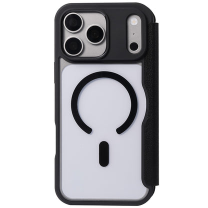 Apple iPhone 18 Pro Max Kılıf M-safe Şarj Özellikli Vegan Deri Tasarımlı Şeffaf Arka Yüzey Kartlıklı Raptic Urban Folio Serisi Kapak
