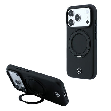 Apple iPhone 18 Pro Max Kılıf Mercedes Benz Orjinal Lisanslı M-safe Şarj Özellikli 360 Derece Dönebilen Standlı Metal Logolu PU Kapak