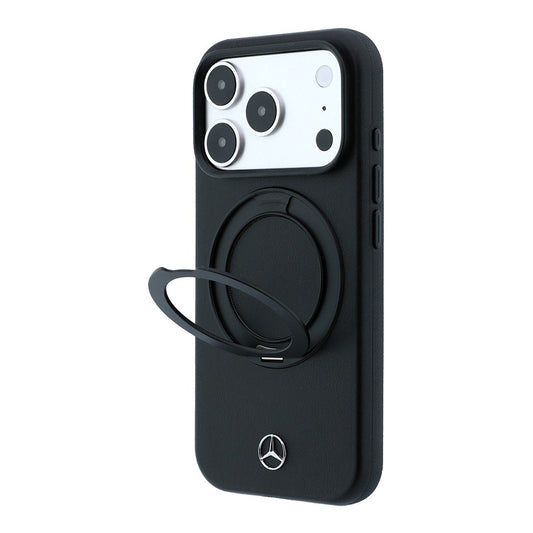 Apple iPhone 18 Pro Max Kılıf Mercedes Benz Orjinal Lisanslı M-safe Şarj Özellikli 360 Derece Dönebilen Standlı Metal Logolu PU Kapak