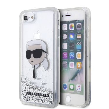Apple iPhone 8 Kılıf Karl Lagerfeld Sıvılı Simli Karl Head Dizayn Kapak Pembe