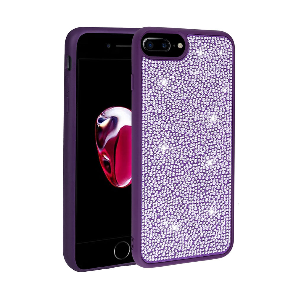 Apple iPhone 8 Plus Case Shiny Stone Design Zore Stone Cover Deep Purple