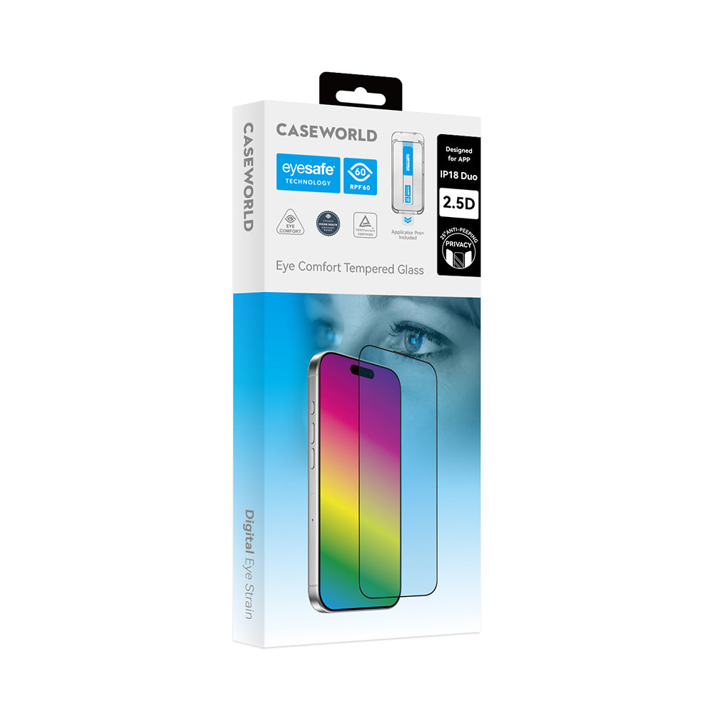 Apple iPhone Duo CaseWorld Applicator Serisi 2.5D Eyesafe Mavi Işık Teknolojili 0.33mm Privacy Temperli Cam Ekran Koruyucu + Uygulama Aparatı