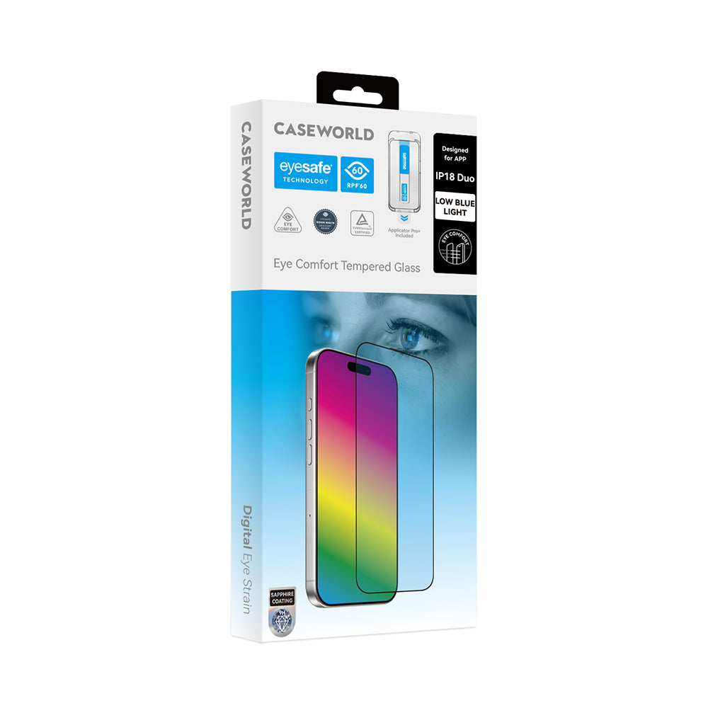 Apple iPhone Duo CaseWorld Applicator Serisi 2.5D Eyesafe Mavi Işık Teknolojili Safir 0.33mm Temperli Cam Ekran Koruyucu + Uygulama Aparatı