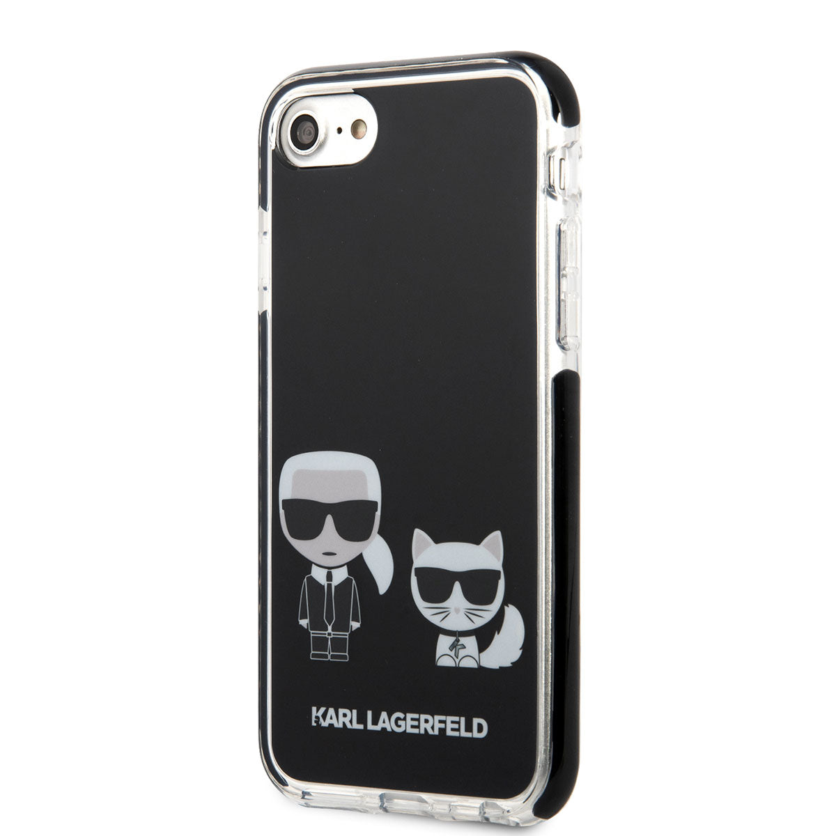 Apple iPhone SE 2020 Kılıf Karl Lagerfeld Kenarları Siyah Silikon K&C Dizayn Kapak Beyaz