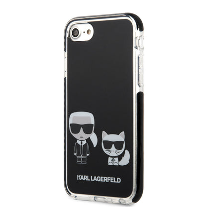Apple iPhone SE 2022 Kılıf Karl Lagerfeld Kenarları Siyah Silikon K&C Dizayn Kapak Beyaz