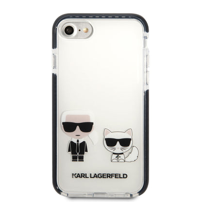 Apple iPhone SE 2022 Kılıf Karl Lagerfeld Kenarları Siyah Silikon K&C Dizayn Kapak Beyaz