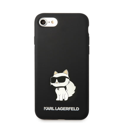 Apple iPhone SE 2022 Kılıf Karl Lagerfeld Silikon Choupette Dizayn Kapak Siyah