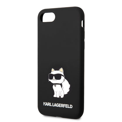 Apple iPhone SE 2022 Kılıf Karl Lagerfeld Silikon Choupette Dizayn Kapak Siyah