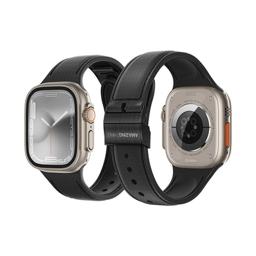 Apple Watch 10 42mm Amazingthing Titan Swift Deri Dokulu Silikon Kordon Gri