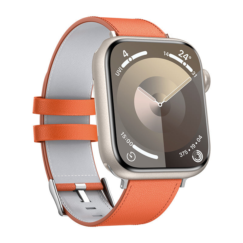 Apple Watch 10 42mm Benks Vintage Genuine Leather Serisi Deri Kordon Strap Kayış Turuncu