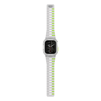 Apple Watch 10 42mm Skinarma Nightglow Atom TPU Kasa Koruyucu + Gemini Silikon Kordon Gri-Yeşil