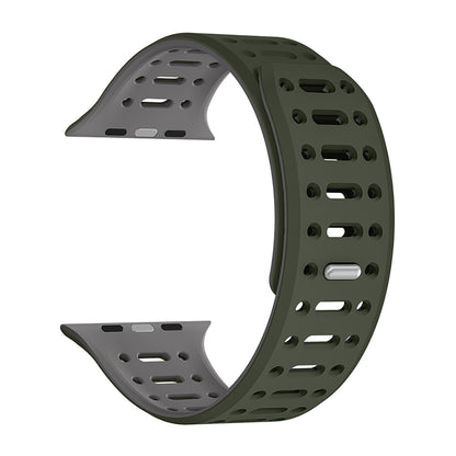 Apple Watch 10 42mm Zore KRD-124 Silikon Kordon Strap Kayış Koyu Yeşil-Gri