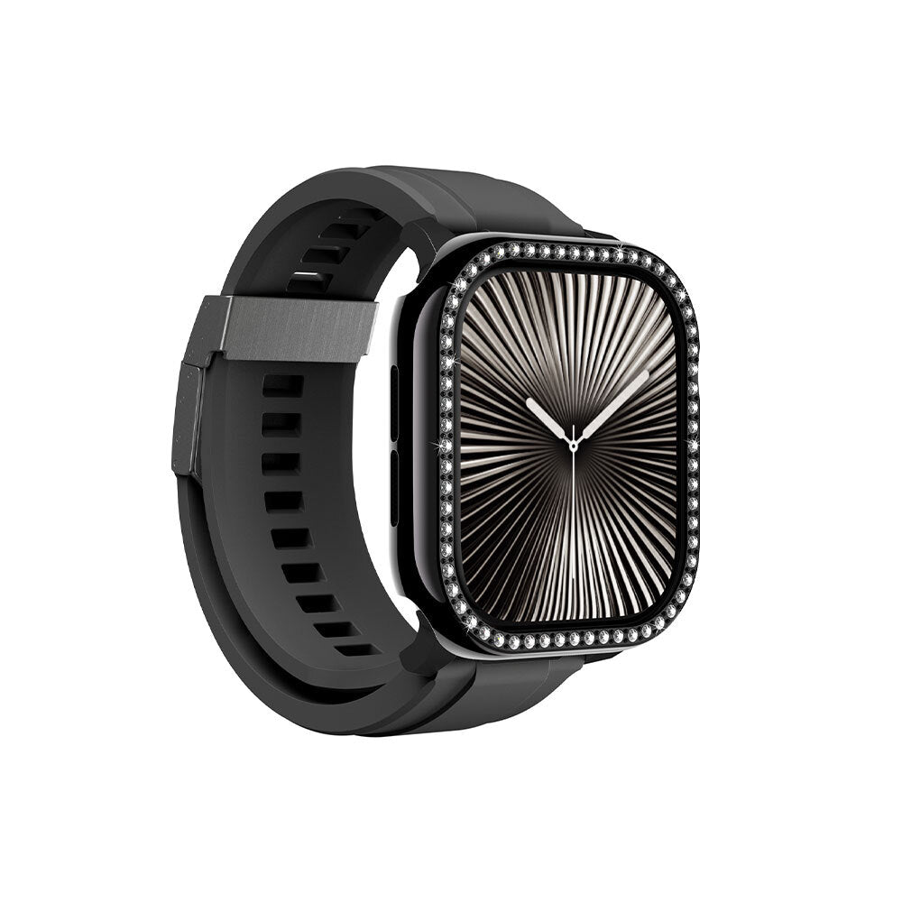 Apple Watch 10 46mm Amazingthing Gleam Fit FullGuard Taşlı Sert PC Kasa ve Ekran Koruyucu Starlight