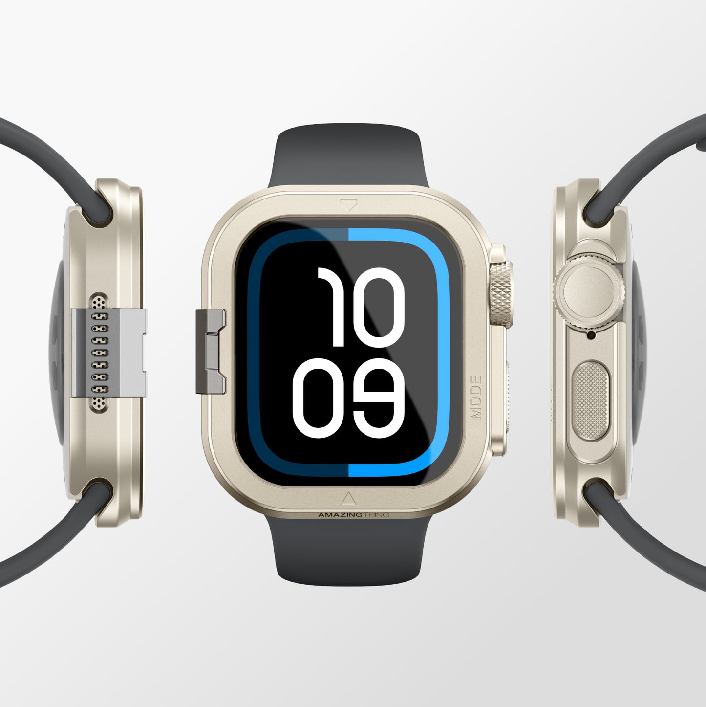 Apple Watch 10 46mm Amazingthing Premium Armor Fit FullGuard Metal Kasa ve Ekran Koruyucu Gri