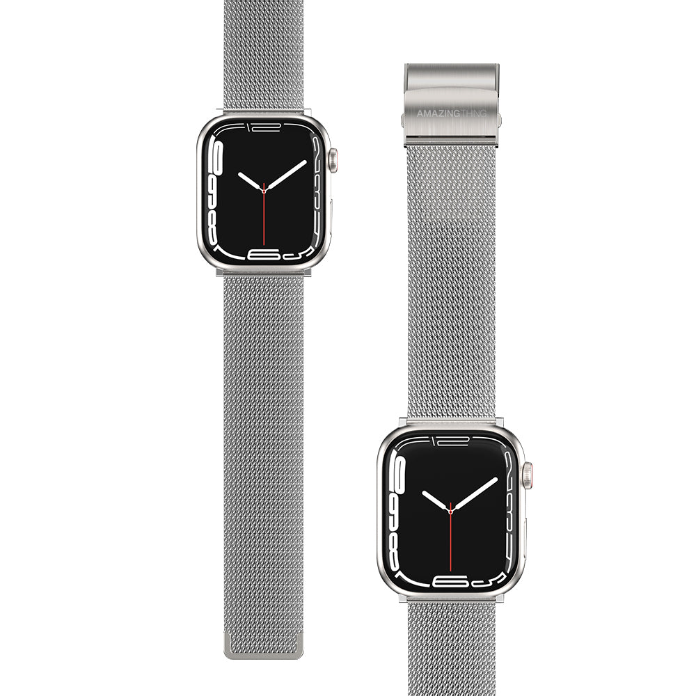 Apple Watch 10 46mm Amazingthing Titan Metal Hasır Kordon Gümüş