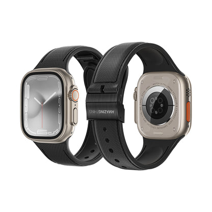 Apple Watch 10 46mm Amazingthing Titan Swift Deri Dokulu Silikon Kordon Lacivert