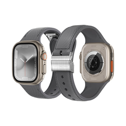 Apple Watch 10 46mm Amazingthing Titan Swift Deri Dokulu Silikon Kordon Lacivert