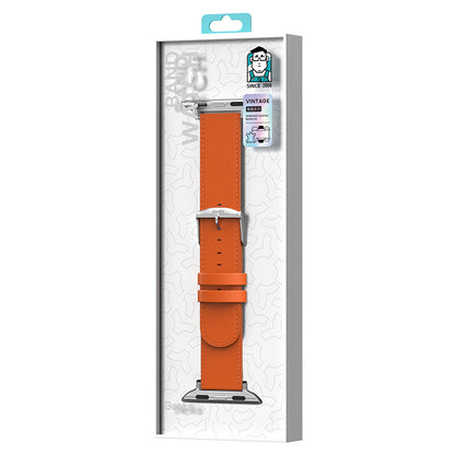 Apple Watch 10 46mm Benks Vintage Genuine Leather Serisi Deri Kordon Strap Kayış Turuncu