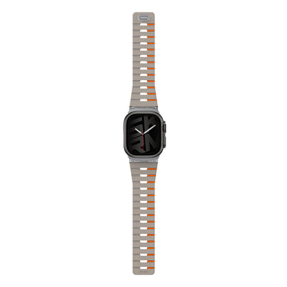 Apple Watch 10 46mm Skinarma Gemini Serisi TPU Magnetik Silikon Kordon Gri-Turuncu