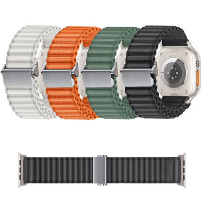 Apple Watch 10 46mm Zore KRD-123 Naylon Kumaş Hasır Örgülü Kordon Turuncu