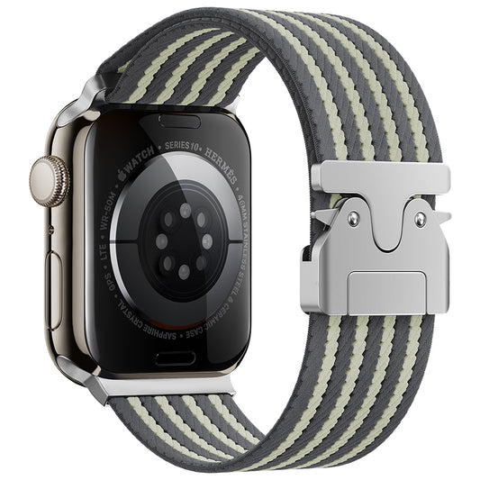 Apple Watch 10 46mm Zore KRD-133 Naylon Kumaş Hasır Örgülü Kordon Gri