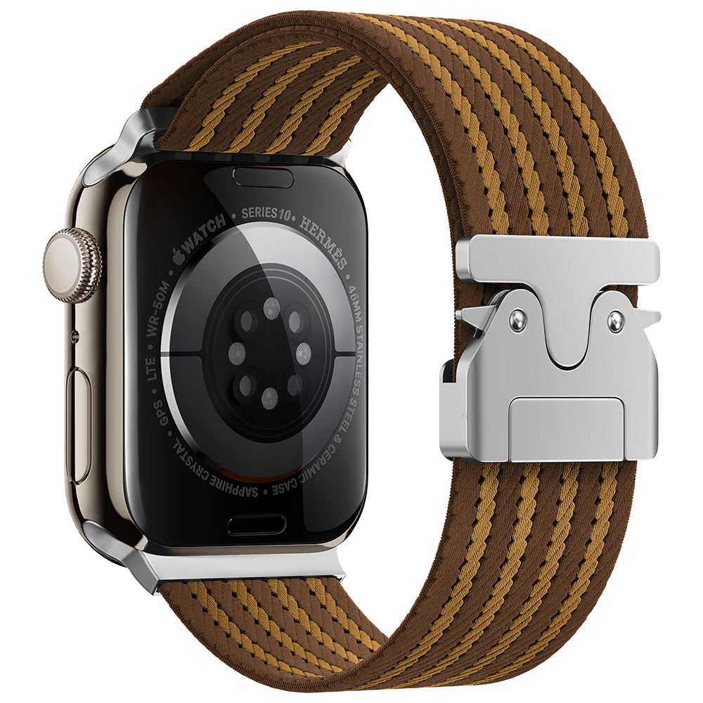 Apple Watch 10 46mm Zore KRD-133 Naylon Kumaş Hasır Örgülü Kordon Kahverengi
