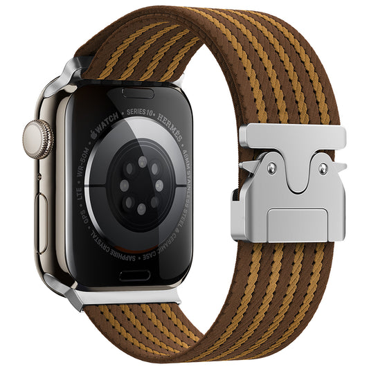 Apple Watch 10 46mm Zore KRD-133 Naylon Kumaş Hasır Örgülü Kordon Kahverengi