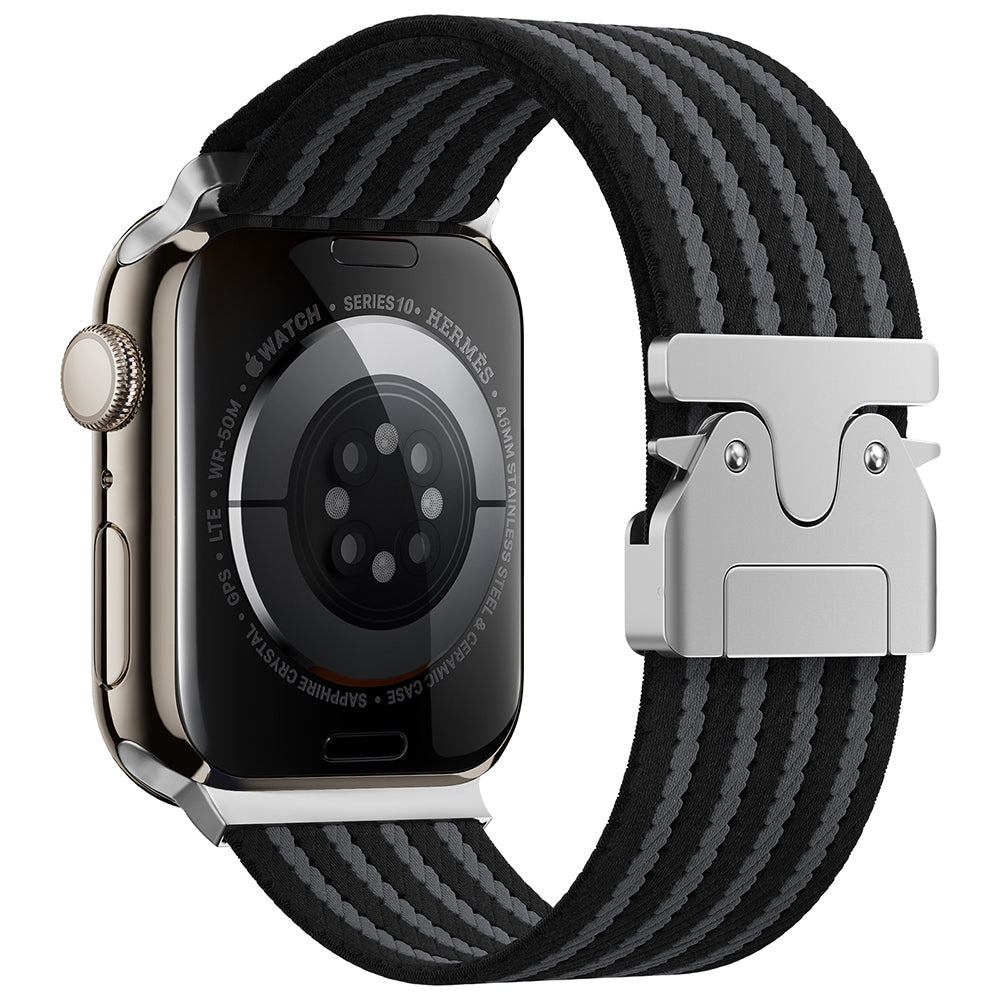 Apple Watch 10 46mm Zore KRD-133 Naylon Kumaş Hasır Örgülü Kordon Siyah