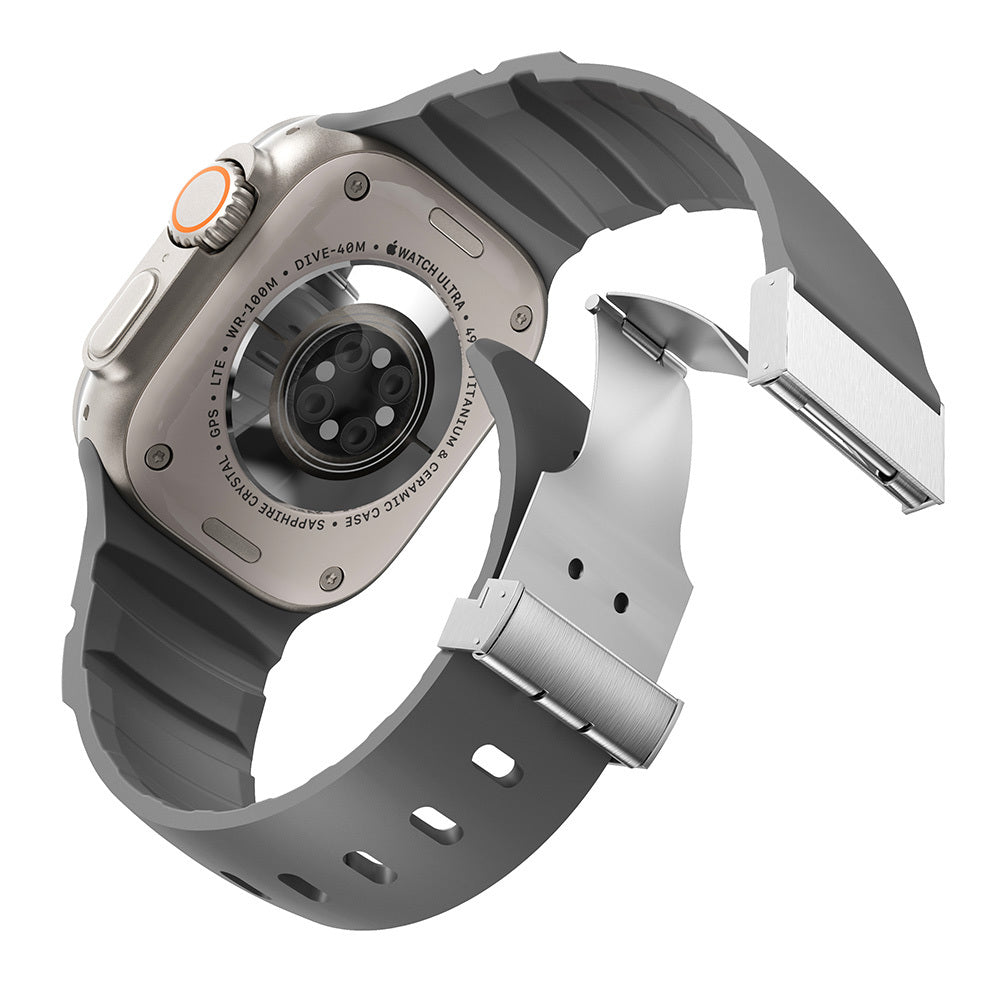 Apple Watch 10 46mm Zore KRD-145 Metal Tokalı Silikon Kordon Gri