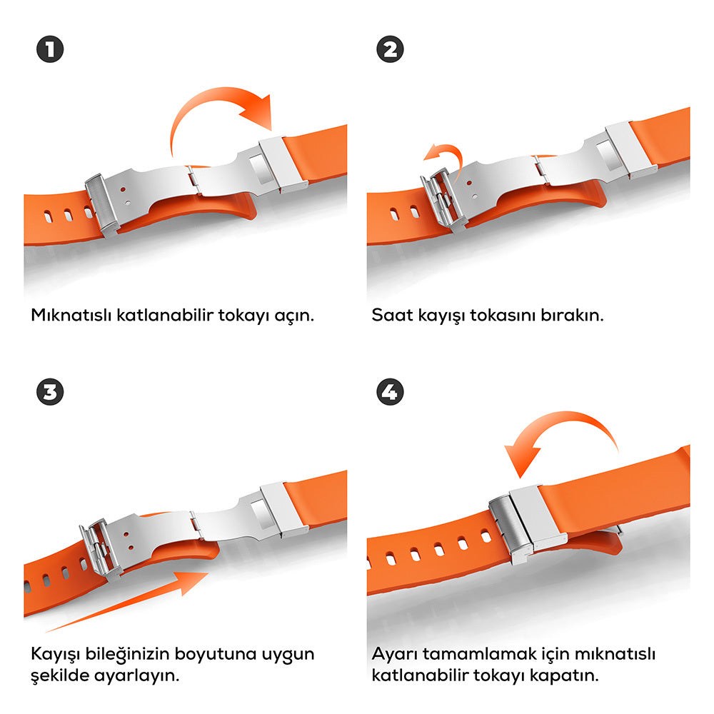 Apple Watch 10 46mm Zore KRD-145 Metal Tokalı Silikon Kordon Siyah