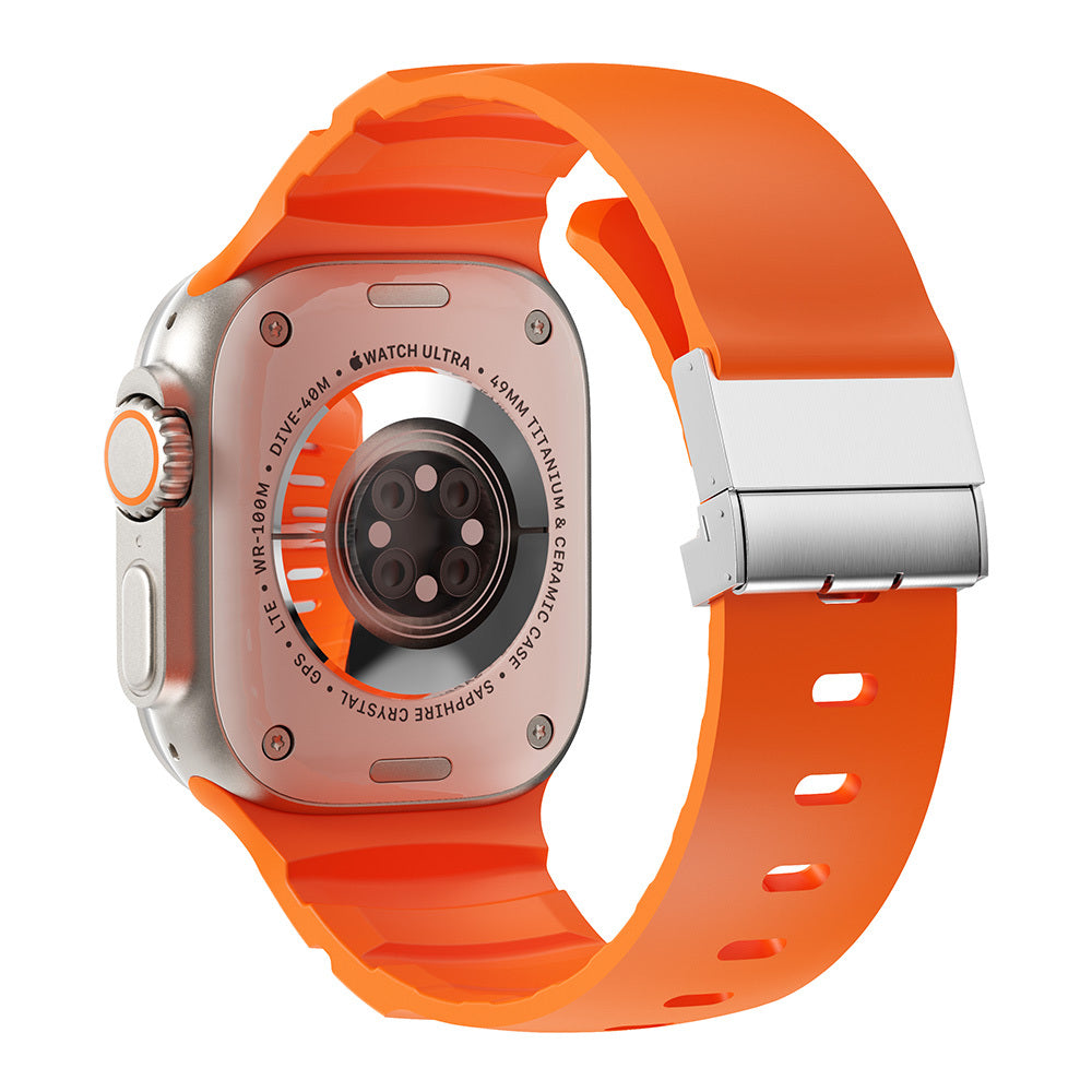 Apple Watch 10 46mm Zore KRD-145 Metal Tokalı Silikon Kordon Turuncu