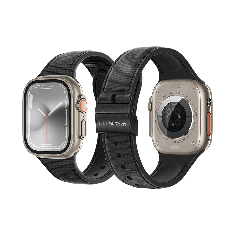 Apple Watch 38mm Amazingthing Titan Swift Deri Dokulu Silikon Kordon Siyah