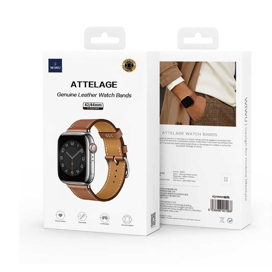 Apple Watch 38mm Wiwu Attleage Watchband Genuine Leather Band Orange 