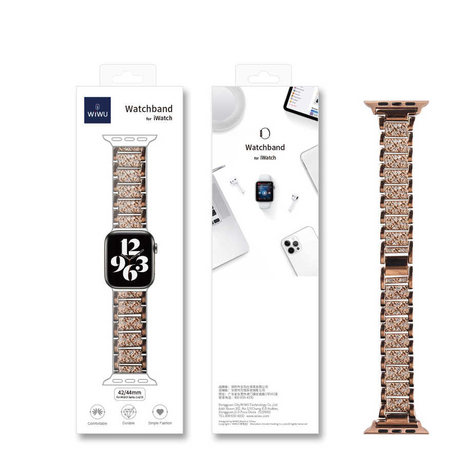 Apple Watch 38mm Wiwu Three Beads Set Auger Metal Band Rose Gold 
