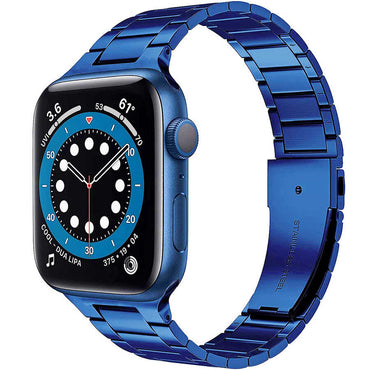 Apple Watch 38mm Wiwu Ultra Thin Steel Belt Three Beads Metal Band Blue 