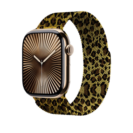 Apple Watch 38mm Zore KRD-01 Leopard Pattern Metal Band Yellow-Leopard 