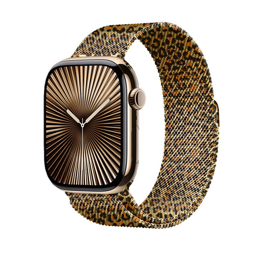 Apple Watch 38mm Zore KRD-01 Leopar Desenli Metal Kordon Gold Leopar