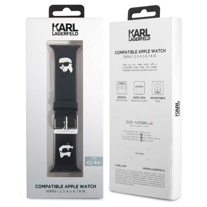 Apple Watch Ultra 49mm Karl Lagerfeld Orjinal Lisanslı İkonik Karl & Choupette Logolu Silikon Kordon Beyaz
