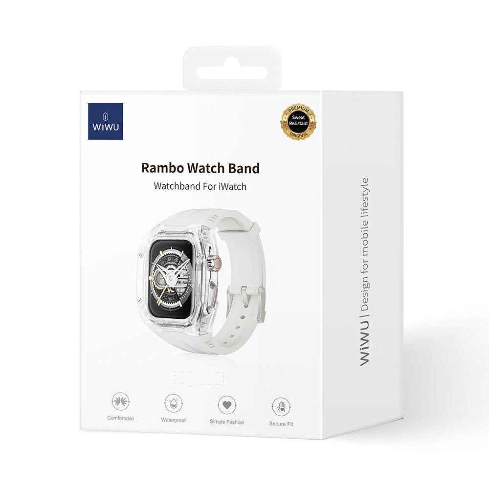 Apple Watch 42mm Wiwu Wi-WB013 Rambo Series 2in1 Transparent PC Case Protector Rubber Strap White 