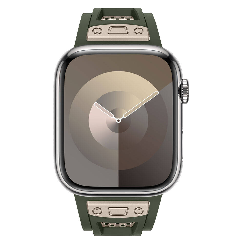 Apple Watch 42mm Zore KRD-117 Breathable Perforated Metal Decorated Patterned Silicone Strap Titanium-Black 
