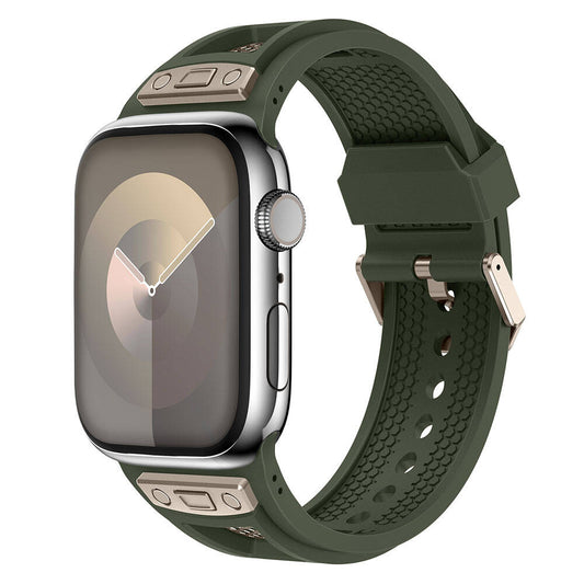 Apple Watch 42mm Zore KRD-117 Breathable Perforated Metal Decorated Patterned Silicone Strap Titanium-Green 